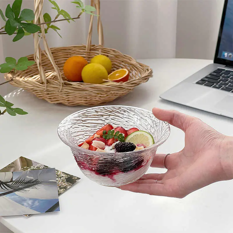 Spiral Glass Bowl Simple Breakfast Yoghurt Oatmeal Bowls Household Fruit Salad Dessert Bowl Tableware Supplies