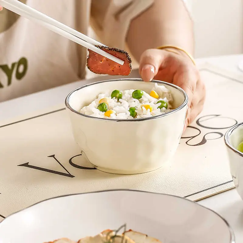Exquisite Ceramic Rice Bowl Household Breakfast Milk Oatmeal Bowl Simple Soup Bowl Fruit Salad Bowl Tableware