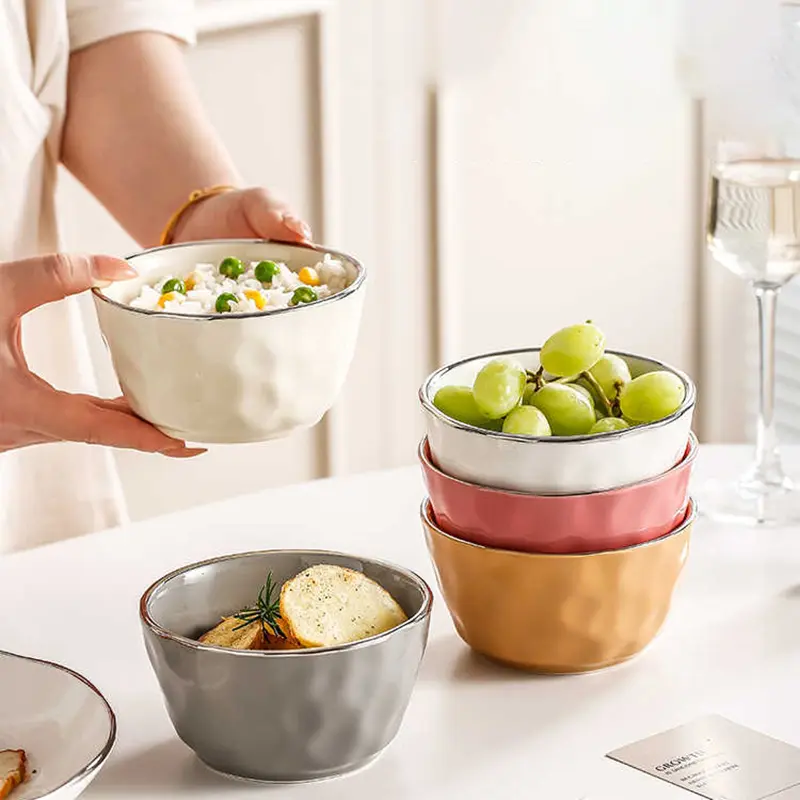 Exquisite Ceramic Rice Bowl Household Breakfast Milk Oatmeal Bowl Simple Soup Bowl Fruit Salad Bowl Tableware