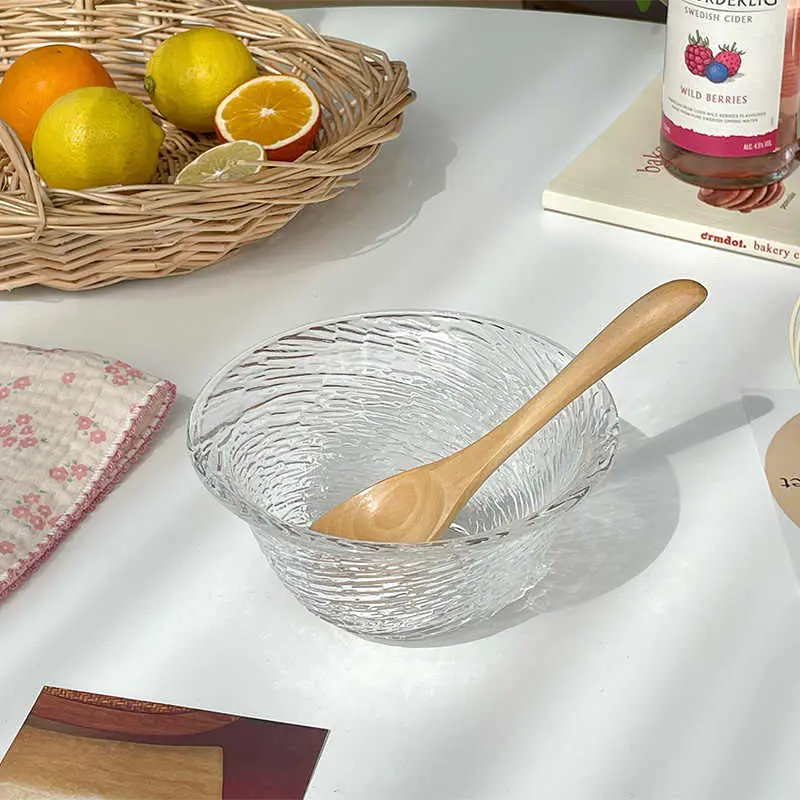 Spiral Glass Bowl Simple Breakfast Yoghurt Oatmeal Bowls Household Fruit Salad Dessert Bowl Tableware Supplies