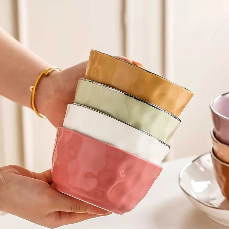 Exquisite Ceramic Rice Bowl Household Breakfast Milk Oatmeal Bowl Simple Soup Bowl Fruit Salad Bowl Tableware