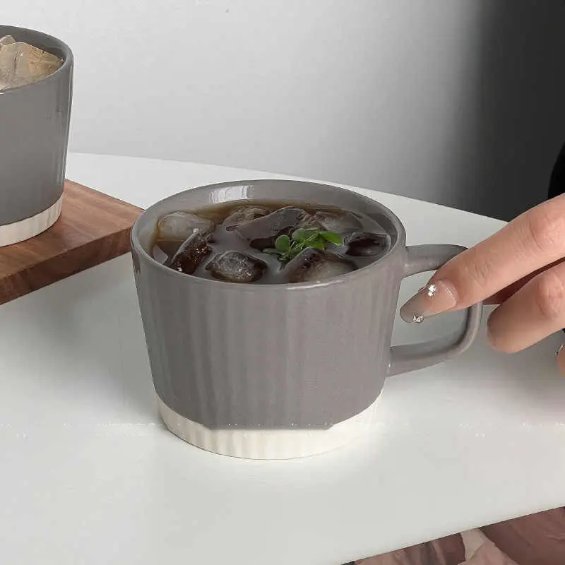 180ml Japanese Retro Striped Coffee Cup Ceramic Mug Afternoon Tea Drinkware Simple Office Mugs