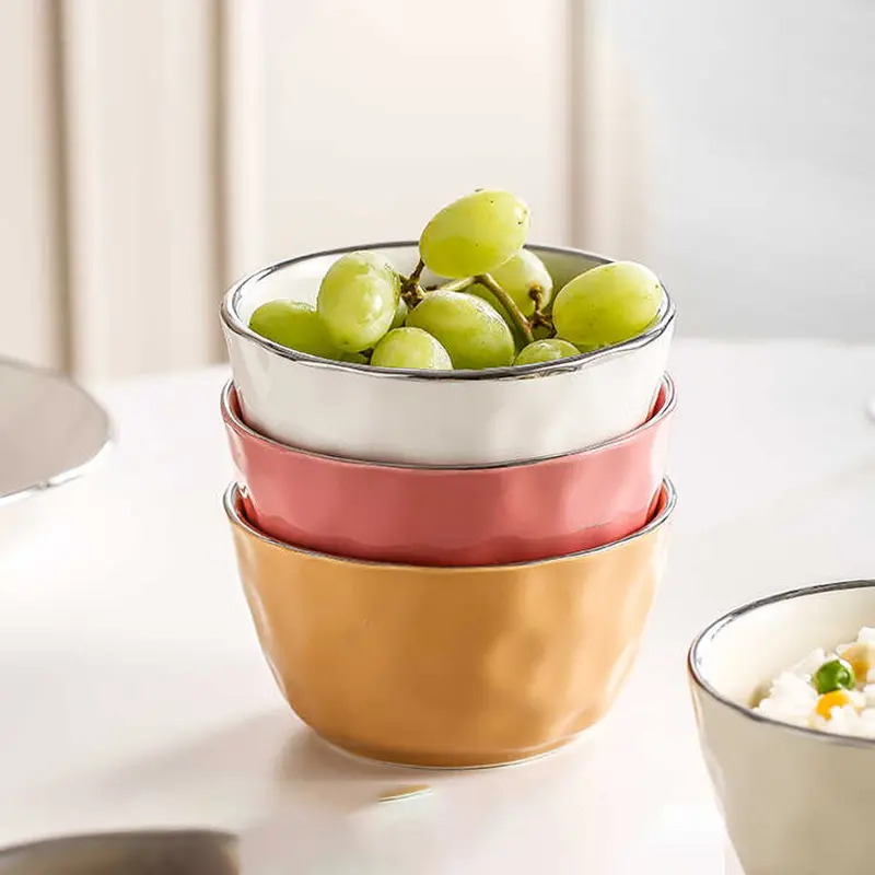 Exquisite Ceramic Rice Bowl Household Breakfast Milk Oatmeal Bowl Simple Soup Bowl Fruit Salad Bowl Tableware
