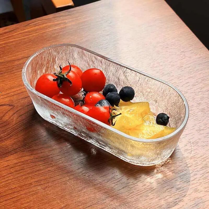 Simple Glass Bowl Fruit Plate Snack Plates Transparent Oval Yoghurt Salad Tray Household Tableware Supplies