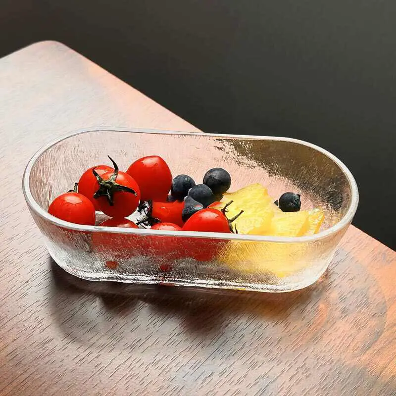 Simple Glass Bowl Fruit Plate Snack Plates Transparent Oval Yoghurt Salad Tray Household Tableware Supplies
