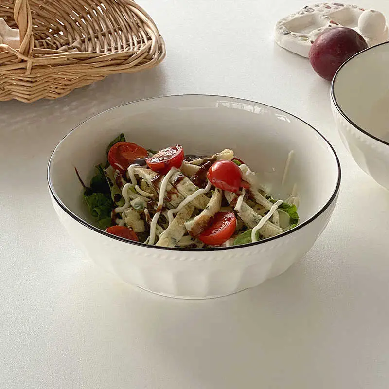 Scandinavian Style Simple Soup Noodle Bowl Ceramic Noodle Bowls Fruit Salad Bowl Kitchen Tableware