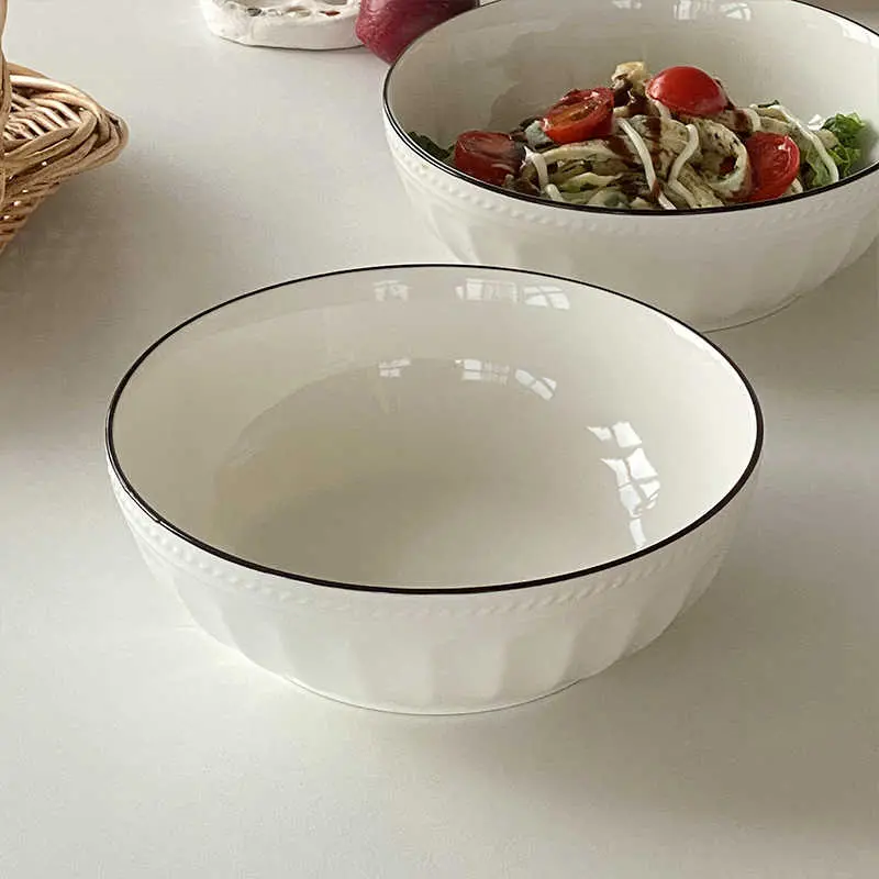 Scandinavian Style Simple Soup Noodle Bowl Ceramic Noodle Bowls Fruit Salad Bowl Kitchen Tableware