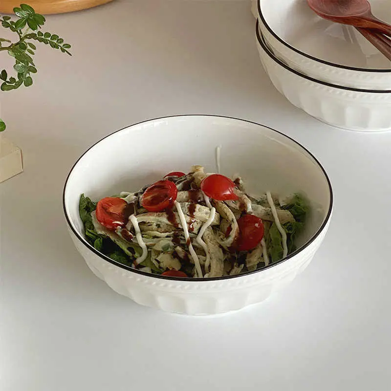 Scandinavian Style Simple Soup Noodle Bowl Ceramic Noodle Bowls Fruit Salad Bowl Kitchen Tableware