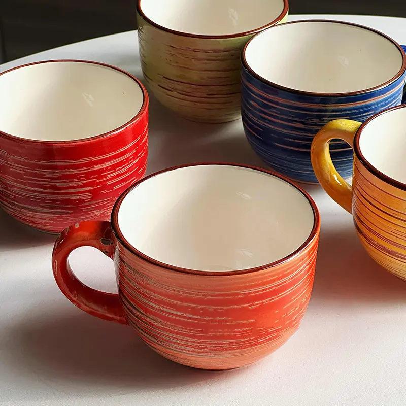 480ml Large Capacity Ceramic Yoghurt Cup Retro Relief Coffee Cup Home Breakfast Milk Oatmeal Mug Drinking Utensils
