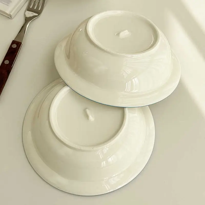 Korean Embossed Bowl Household Ceramic Contrast Color Yoghurt Salad Bowls Simple Breakfast Bowl Tableware