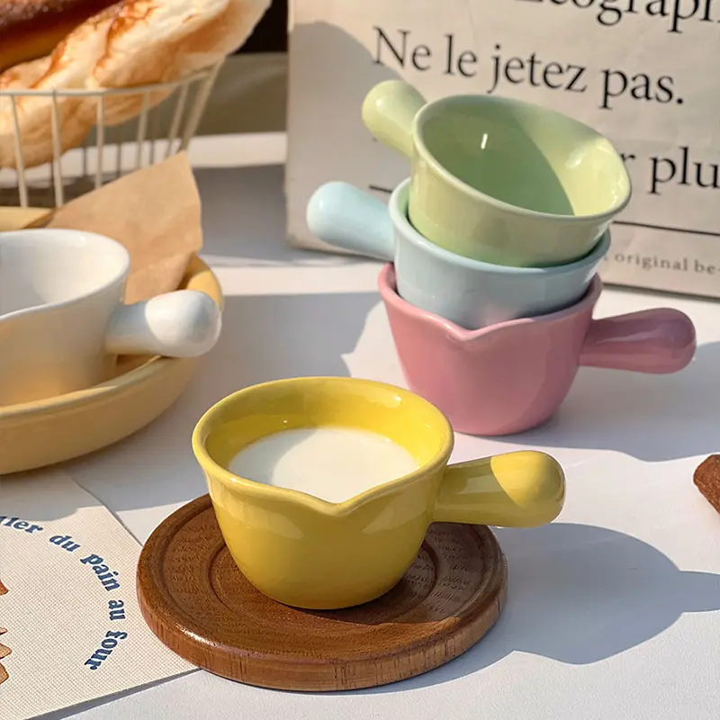 Korean-style Vinegar Sauce Ceramic Bowl Coffee Creamer Dipping Dish With Handle Househeld Solid Colour Salad Dipping Bowls