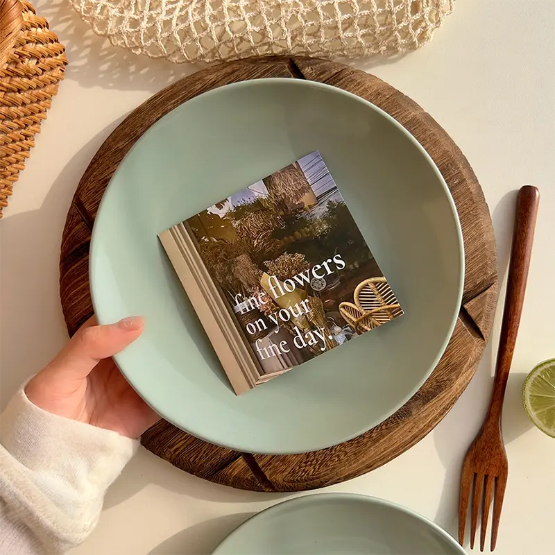 Household Ceramic Shallow Plates Classic Simple Designed Green Color Disc Breakfast Bread Toast Round Plate Kitchen Tableware