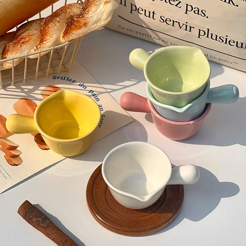 Korean-style Vinegar Sauce Ceramic Bowl Coffee Creamer Dipping Dish With Handle Househeld Solid Colour Salad Dipping Bowls