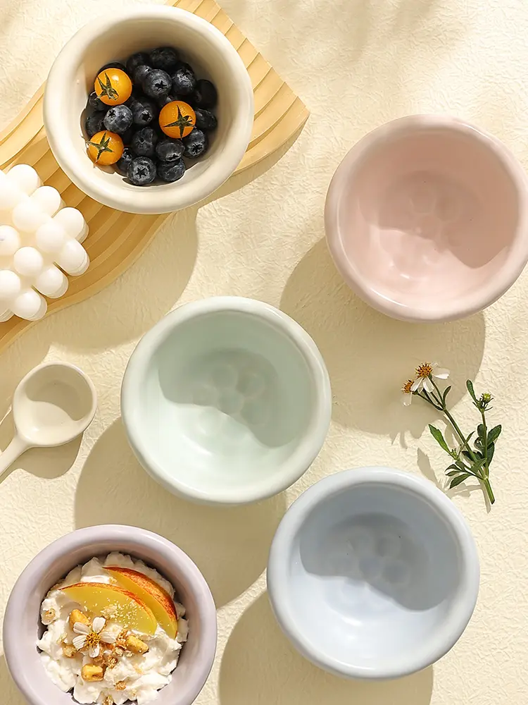 Exquisite Ceramic Rice Bowl Solid Colour Yoghurt Salad Bowl Household Breakfast Oatmeal Bowl Couple Bowl