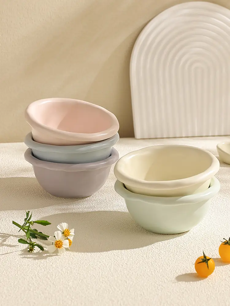 Exquisite Ceramic Rice Bowl Solid Colour Yoghurt Salad Bowl Household Breakfast Oatmeal Bowl Couple Bowl