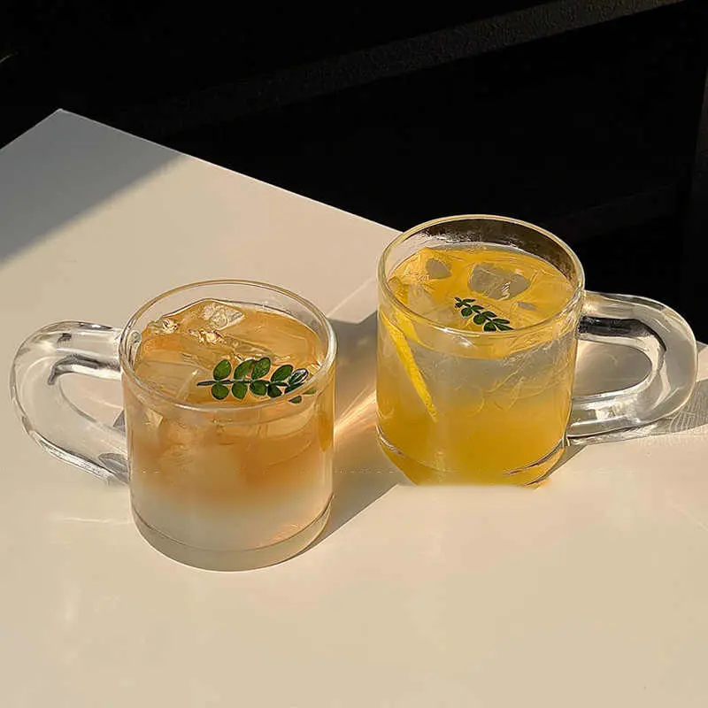 350ml Simple Transparent Glass With Handle Milk Juice Cup Household Beer Mug Drinking Utensils