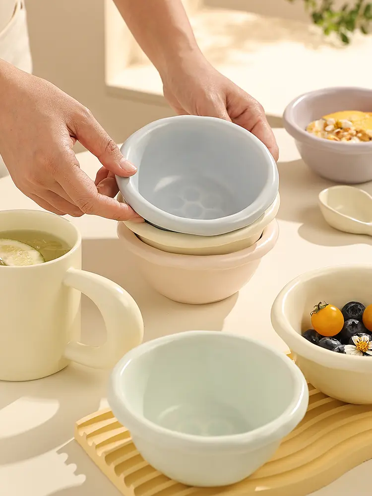 Exquisite Ceramic Rice Bowl Solid Colour Yoghurt Salad Bowl Household Breakfast Oatmeal Bowl Couple Bowl