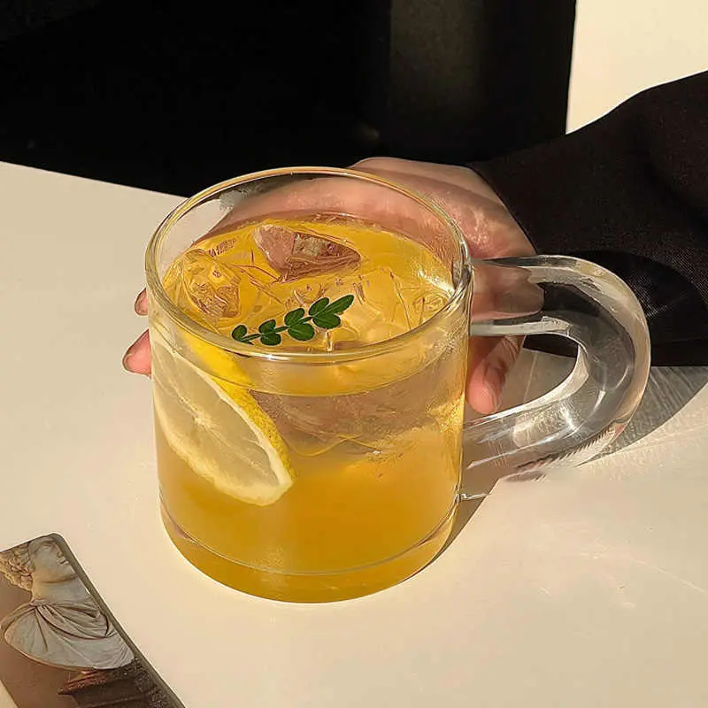 350ml Simple Transparent Glass With Handle Milk Juice Cup Household Beer Mug Drinking Utensils