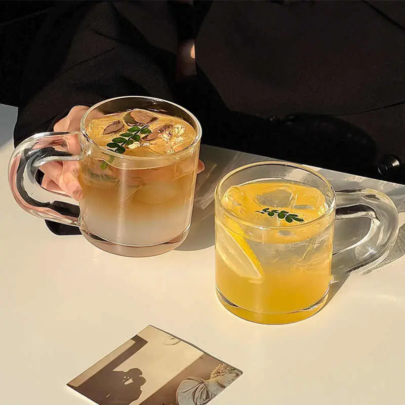 350ml Simple Transparent Glass With Handle Milk Juice Cup Household Beer Mug Drinking Utensils