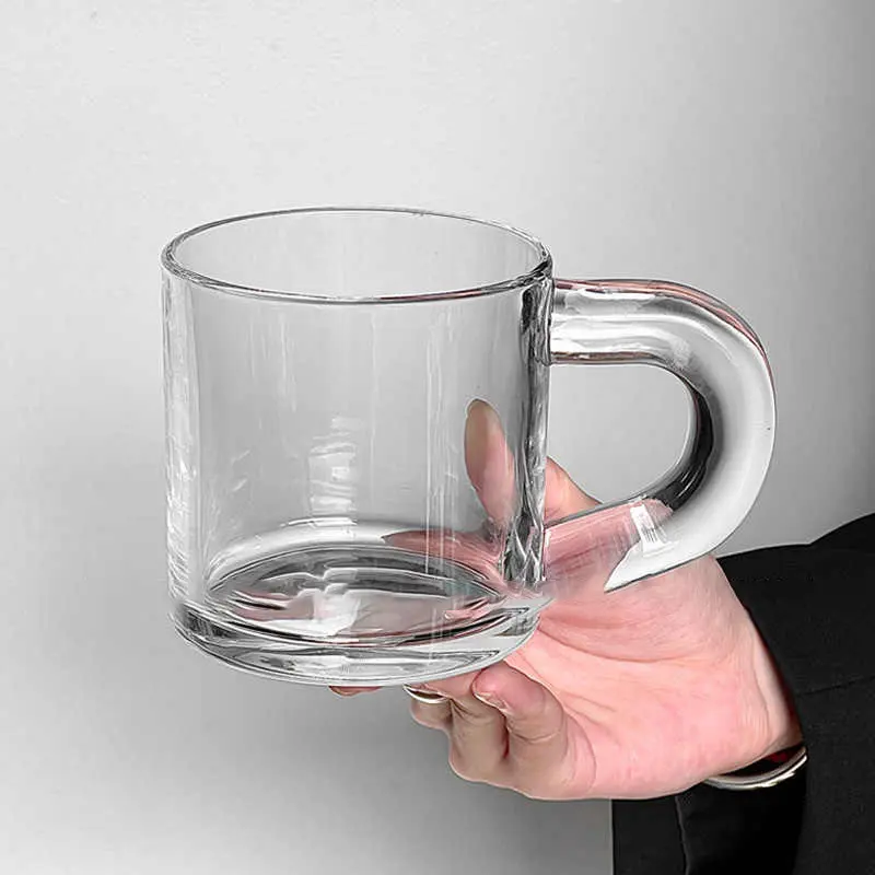 350ml Simple Transparent Glass With Handle Milk Juice Cup Household Beer Mug Drinking Utensils