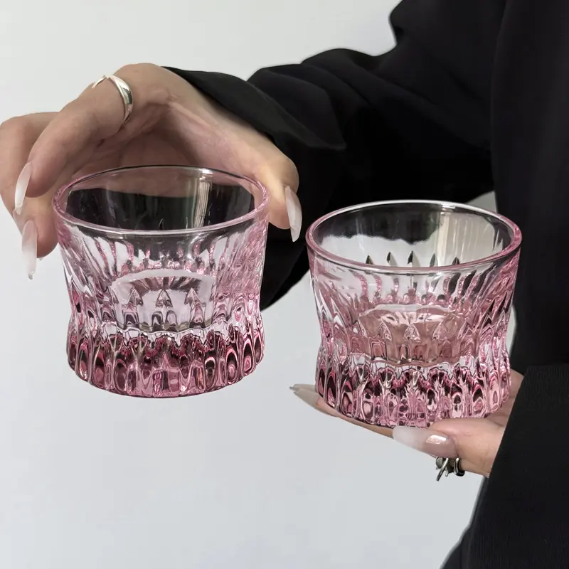 Pink Whiskey Glass Cup Nordic Style Bubble Wine Cups Household Creative Solid Color Cold Drinking Cups Glassware Gift For Girls