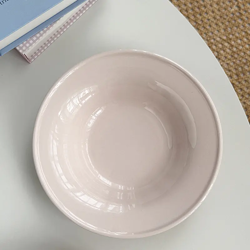 Korean Simple Ceramic Dinner Plates Home Use Light Luxury Underglaze Round Plate Creamy Color Western Foods Spaghetti Steak Dish