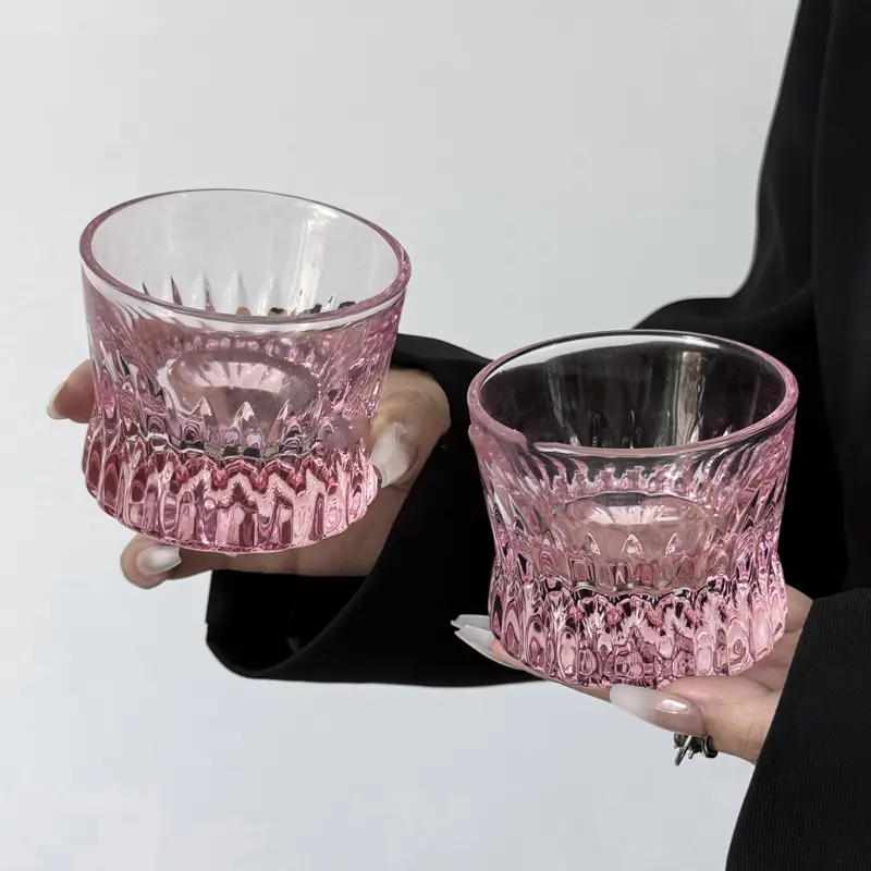Pink Whiskey Glass Cup Nordic Style Bubble Wine Cups Household Creative Solid Color Cold Drinking Cups Glassware Gift For Girls