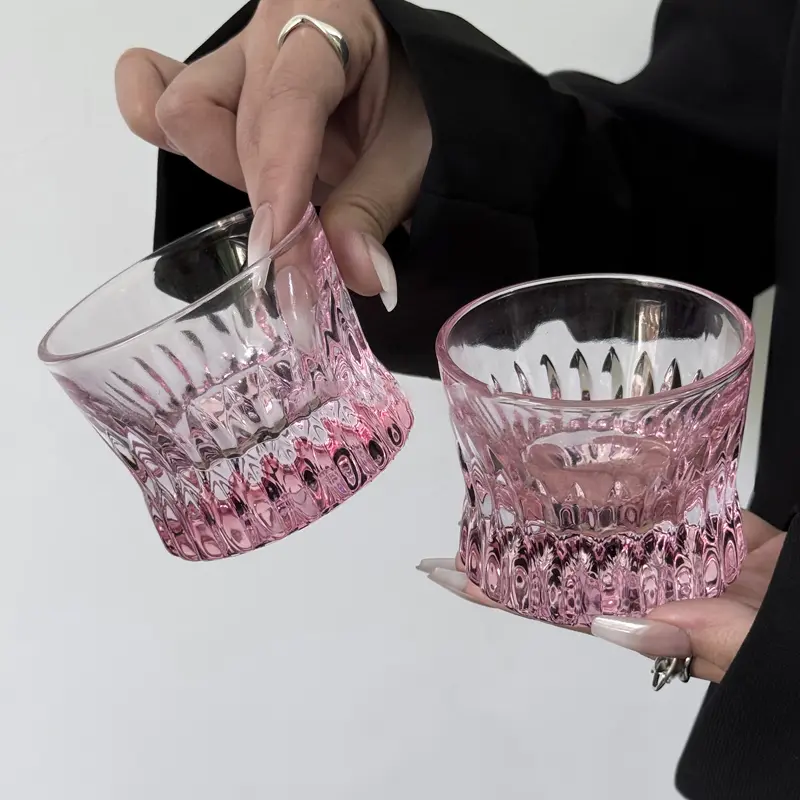 Pink Whiskey Glass Cup Nordic Style Bubble Wine Cups Household Creative Solid Color Cold Drinking Cups Glassware Gift For Girls