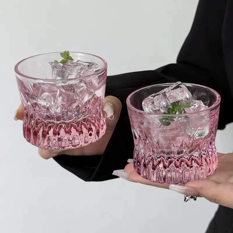 Pink Whiskey Glass Cup Nordic Style Bubble Wine Cups Household Creative Solid Color Cold Drinking Cups Glassware Gift For Girls