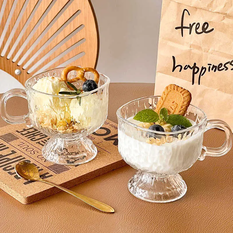 Tall Glass Yoghurt Oatmeal Breakfast Cup Ice Cream Dessert mug Creative Home Drinking Cups 250ml