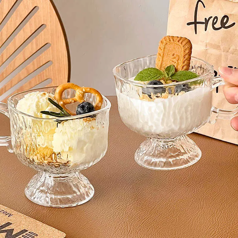 Tall Glass Yoghurt Oatmeal Breakfast Cup Ice Cream Dessert mug Creative Home Drinking Cups 250ml