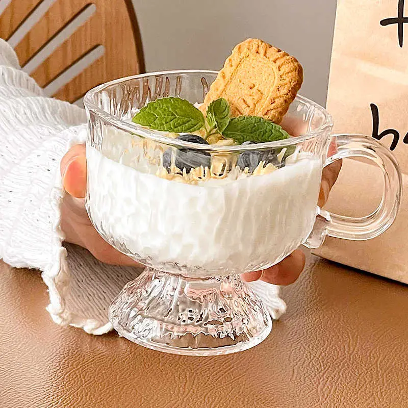 Tall Glass Yoghurt Oatmeal Breakfast Cup Ice Cream Dessert mug Creative Home Drinking Cups 250ml