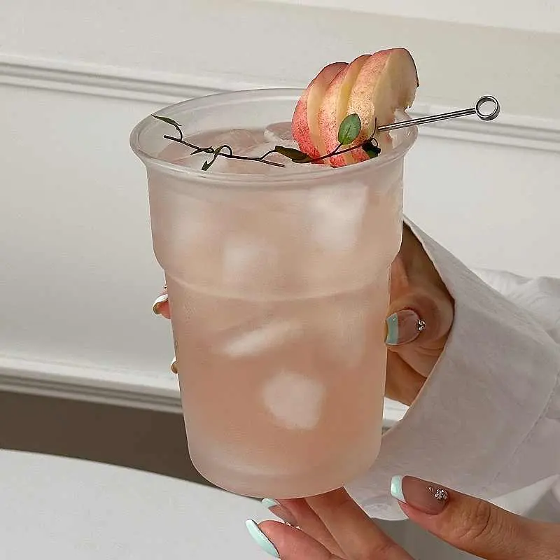 Creative Frosted Glass Cup Household Simple Cold Drink Juice Mug Latte Ice American Coffee Cups Drinkware 450ml