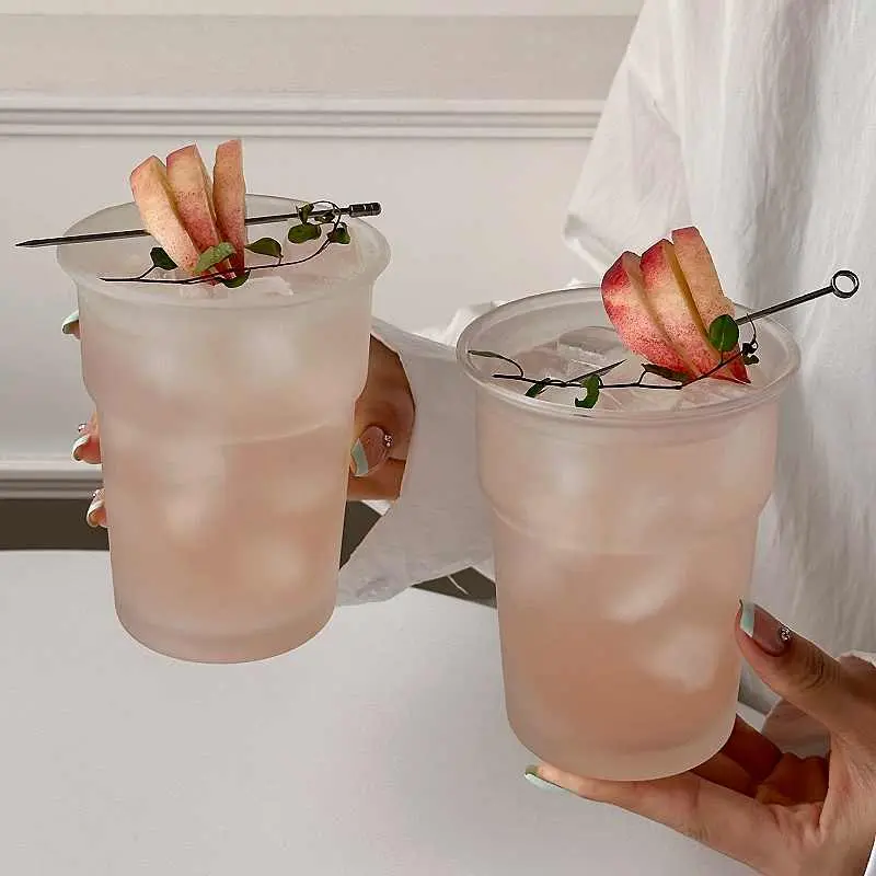 Creative Frosted Glass Cup Household Simple Cold Drink Juice Mug Latte Ice American Coffee Cups Drinkware 450ml