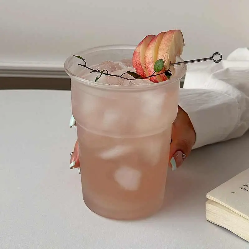 Creative Frosted Glass Cup Household Simple Cold Drink Juice Mug Latte Ice American Coffee Cups Drinkware 450ml