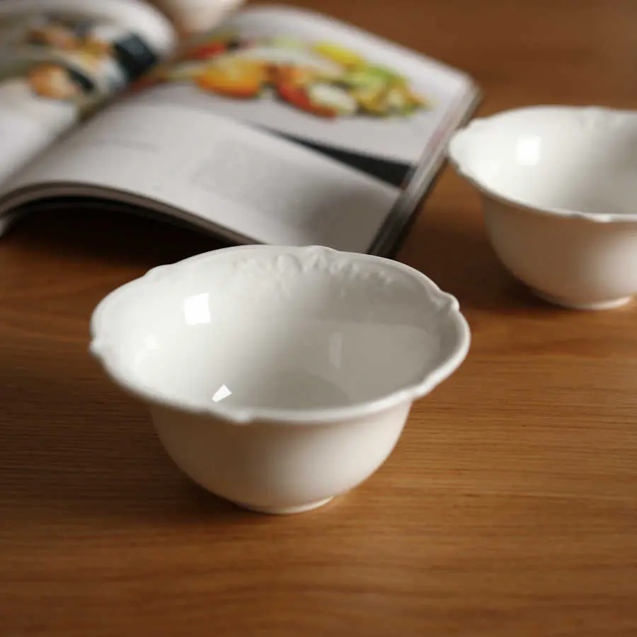 French Ceramic Yoghurt Bowl Delicate Relief Steamed Egg Bowls White Dessert Breakfast Bowl Home Hot Pot Dipping Bowls