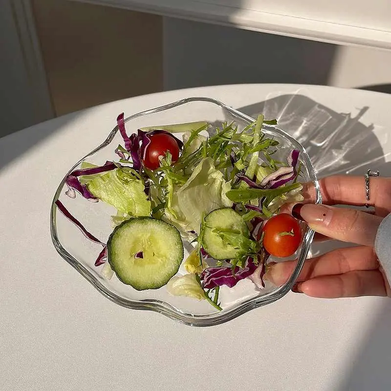 Irregular Clouds Shape Glass Plate Design Sense Transparent Fruit Plates Afternoon Tea Pastry Snack Disc Simple Tableware
