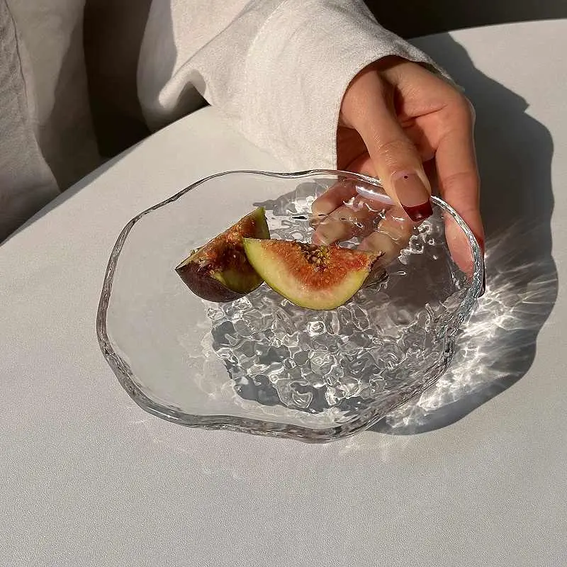 Irregular Clouds Shape Glass Plate Design Sense Transparent Fruit Plates Afternoon Tea Pastry Snack Disc Simple Tableware