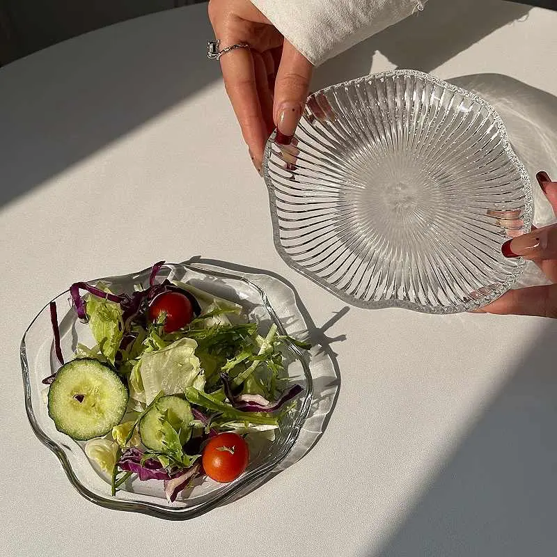 Irregular Clouds Shape Glass Plate Design Sense Transparent Fruit Plates Afternoon Tea Pastry Snack Disc Simple Tableware