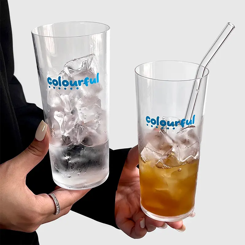 Simple Letters Printing Glass Cup Transparent Students Dormitory Drinking Cup Milk Juice Coffee Cups For Home Use 410ml