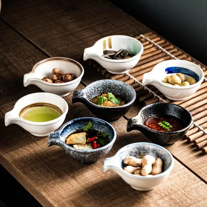 Japanese Style Soy Sauce Bowl Vintage Ceramic Sushi Dipping Sauce Bowl Kitchen Tableware Supplies