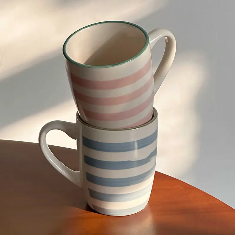 340ml Striped Ceramic Office Mug European Style Couple Coffee Mugs Household Breakfast Milk Oatmeal Cup Drinkware