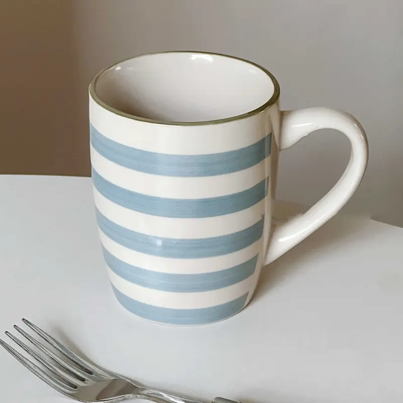 340ml Striped Ceramic Office Mug European Style Couple Coffee Mugs Household Breakfast Milk Oatmeal Cup Drinkware