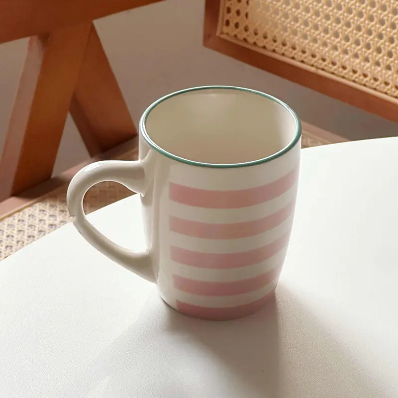 340ml Striped Ceramic Office Mug European Style Couple Coffee Mugs Household Breakfast Milk Oatmeal Cup Drinkware