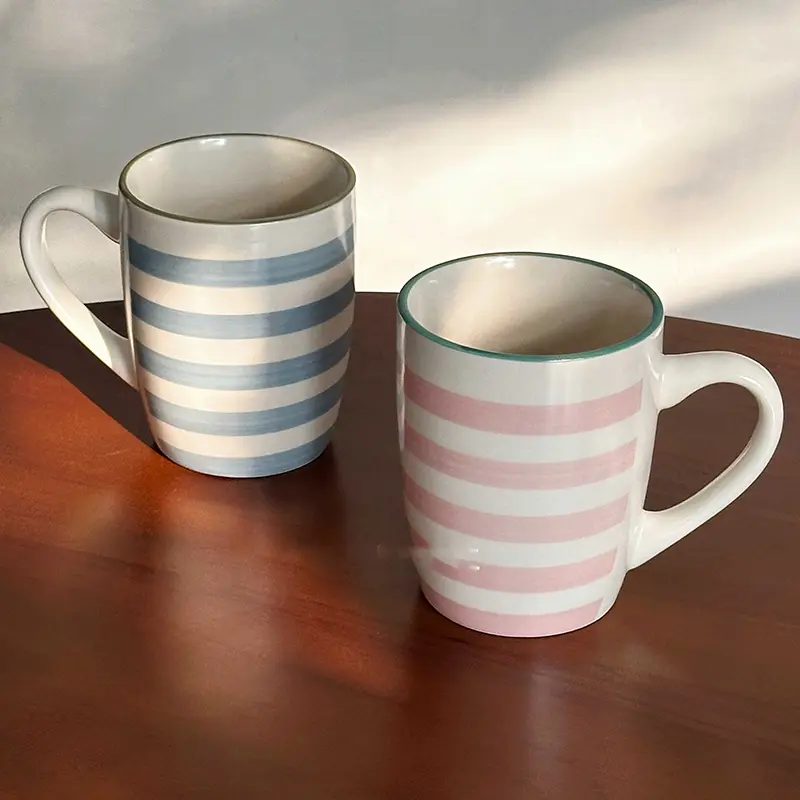 340ml Striped Ceramic Office Mug European Style Couple Coffee Mugs Household Breakfast Milk Oatmeal Cup Drinkware