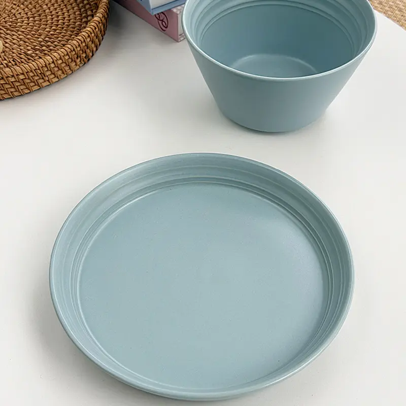 Matte Stripe Embossed Tableware Korean Solid Colour Breakfast Soup Bowl Household Round Vegetable Dessert Plate