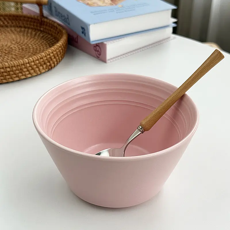 Matte Stripe Embossed Tableware Korean Solid Colour Breakfast Soup Bowl Household Round Vegetable Dessert Plate