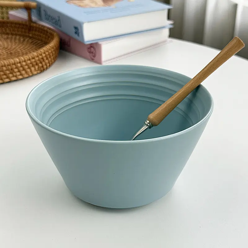 Matte Stripe Embossed Tableware Korean Solid Colour Breakfast Soup Bowl Household Round Vegetable Dessert Plate