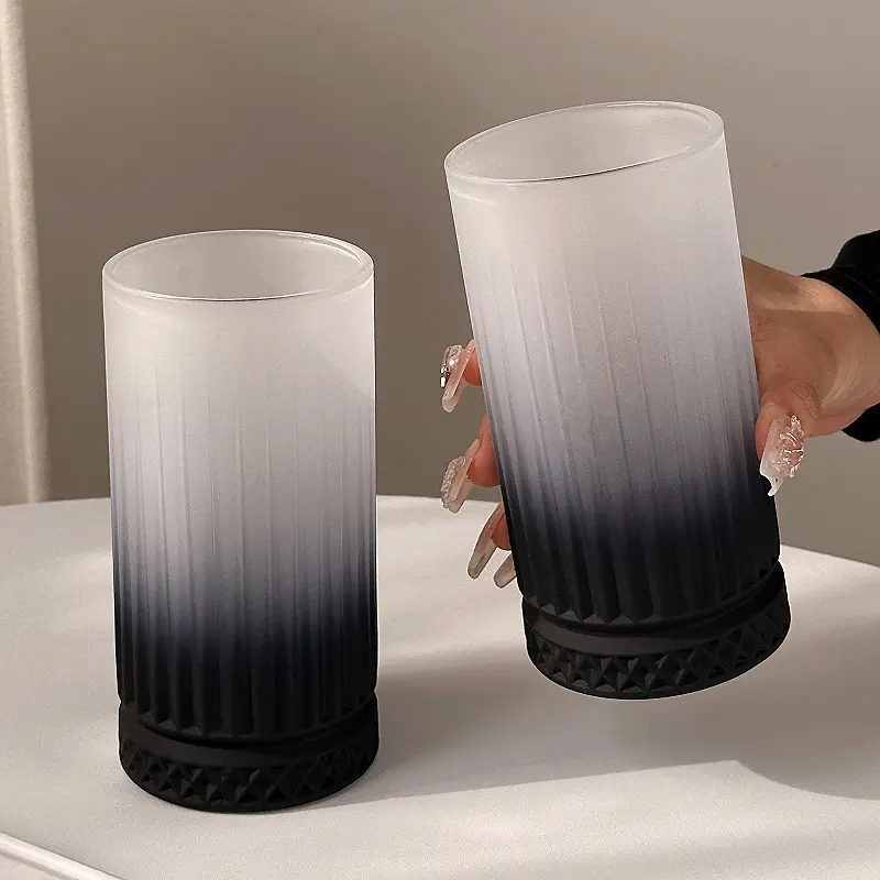 Frosted Black Gradient Mug Office Simple Drinking Glass Cups Cold Juice Coffee Wine Mugs For Home Use 450ml Drinkware