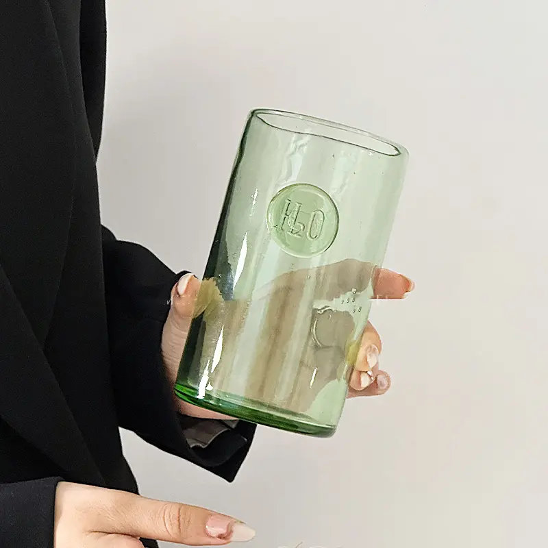 Green Color Glass Mugs Large Capacity Household Daily Drinking Water Cup Simple Transparency Coffee Milk Juice Mugs Gifts